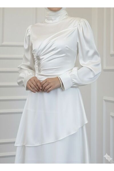 STİLZERAFET Yandan Stone Layered Satin Evening Dress