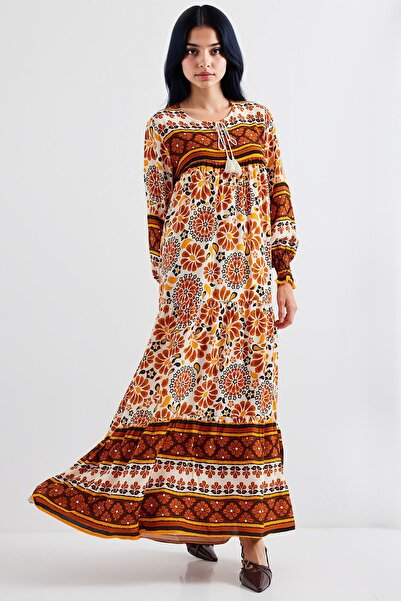 Hiccup Bdart Tie-Up Patterned Maxi Dress