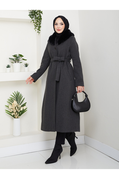 KMKkombin Women's New Season K Double-Breasted Collar with Buttons, Fur Colla...