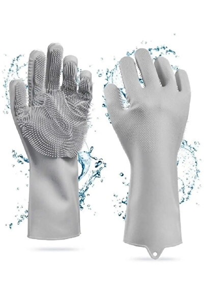 grimorlife Magic Silicone Serrated Dishwashing Gloves Kitchen Bathroom Cleaning Brush