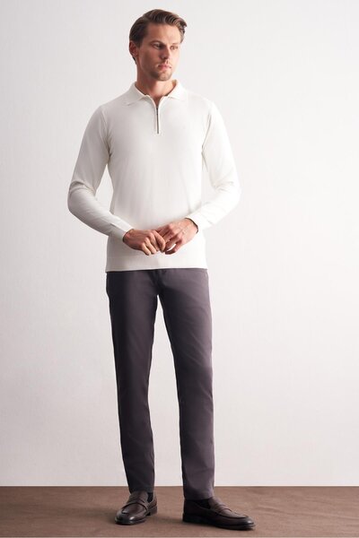 İmza Ecru Long Sleeve Zippered Collar Without Pockets Slim Fit Knitwear 1012255150