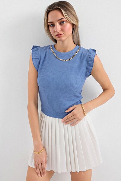 Hiccup Bdart Embroidered Textured Round Neck Blouse