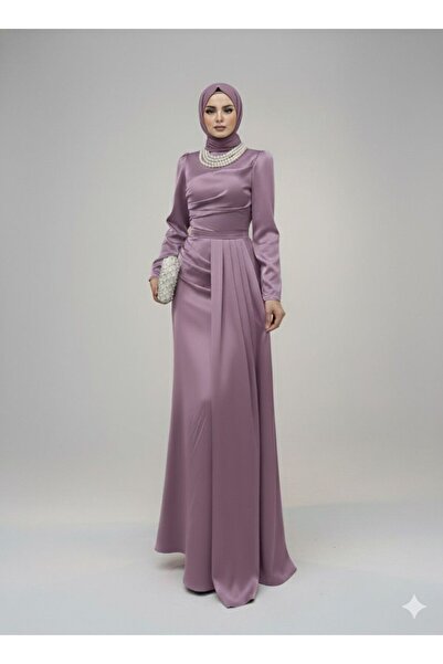 STİLZERAFET Women's Side Cape Pearl Necklace Evening Dress