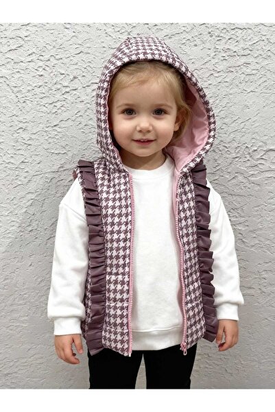Gocoland Girl's Hooded Houndstooth Pattern Puffer Vest