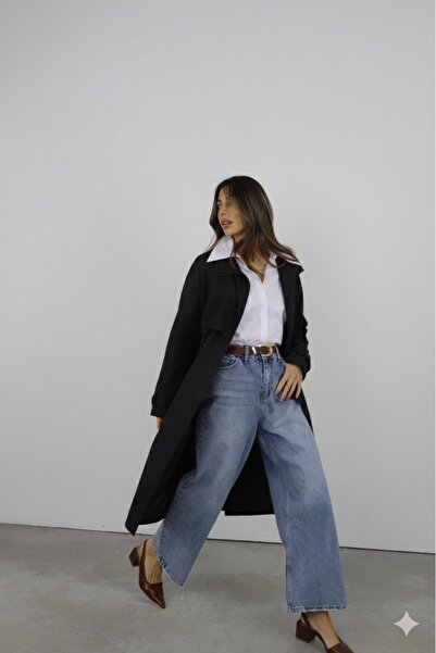 Suziş Black Hooded Trench Coat with Windproof Detail Cr114005