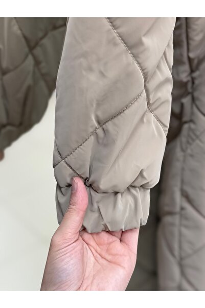 BENAHOLL Belola Hooded Fur Trimmed Waist-Tightening Hidden Zipper Quilted Coat-En2024 Mink