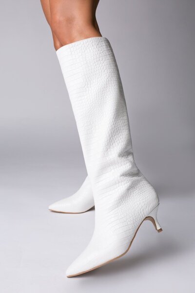 Vanilla Days Cizme din piele albă cu toc mic Frosted Charm