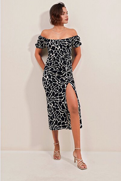 Hiccup Bdart Square Neck Detailed Textured Midi Knitwear Dress