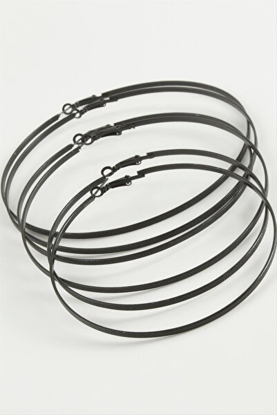 ZERO LAND Nrtmsa Plain Metal Hoop Earrings (174319) 6 Pcs-Black