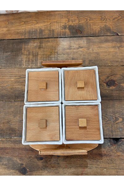 Bahar Home Square Breakfast Set of 4 with Wooden Trays