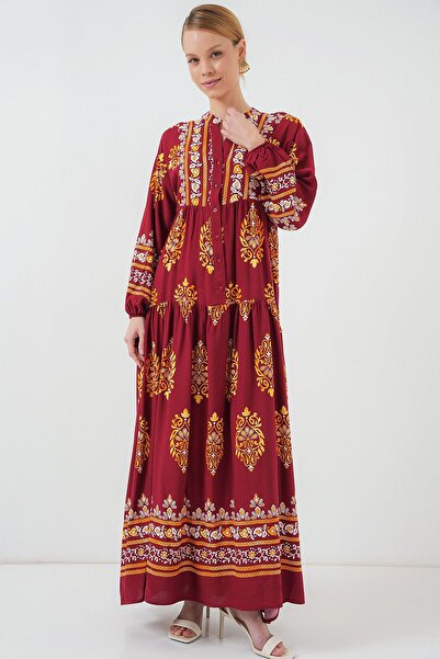 Hiccup Bdart Buttoned V-Neck Patterned Maxi Dress