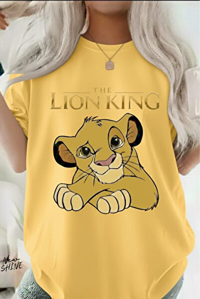 New Shine تي شيرت الأسد الملك مطبوع قصة فضفاضة