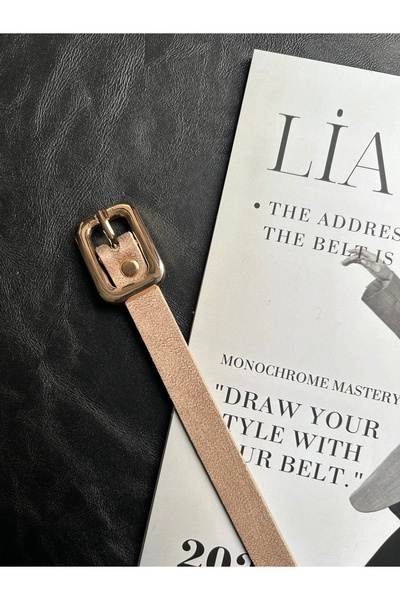 LİA KEMER Glint Rectangular Patterned Suede Women's Gold Buckle Belt Jacket Belt Dress Belt Trouser Belt