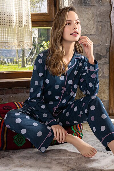 Aydoğan Atlas Front Buttoned Long Sleeve Women's Pajama Set
