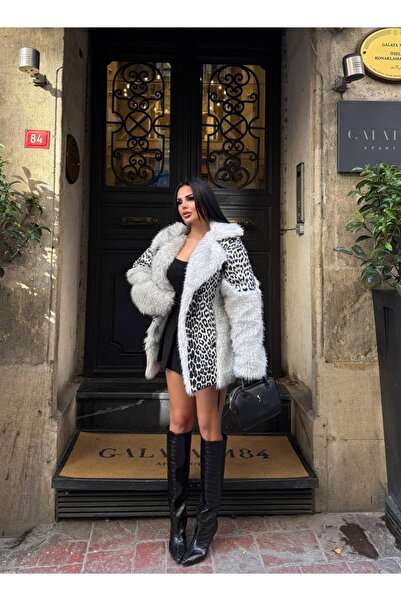 Lady Pixie Fur collar leopard scale embroidered coat