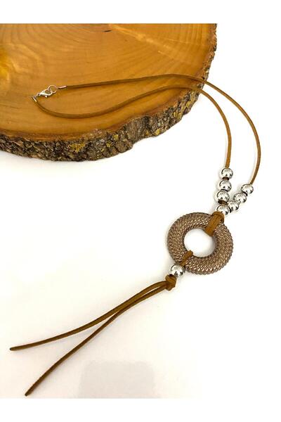 canan dizayn قلادة من خيط الجلد المزخرف بحلقات أكريليك بنمط بوهيمي ومطلية بال...