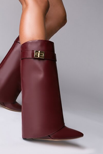 Vanilla Days Morrigan Burgundy Leather Wedge Boots with Removable Straps