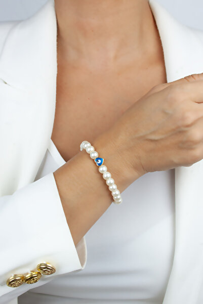 Liveyn Design Glass Pearl Bracelet with Heart Evil Eye Beads