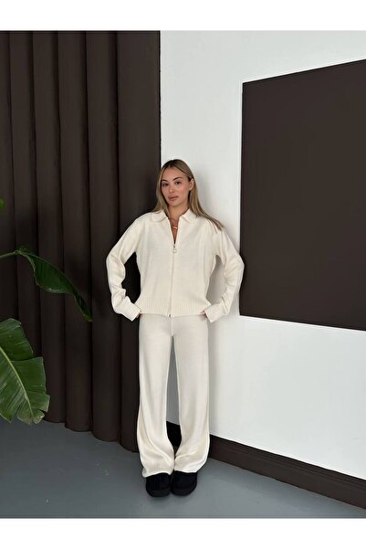 GİYSİ DÜNYASI 57 Triko Kumaş Fermuarli Hirka Pantalon 2 Li̇ Takim