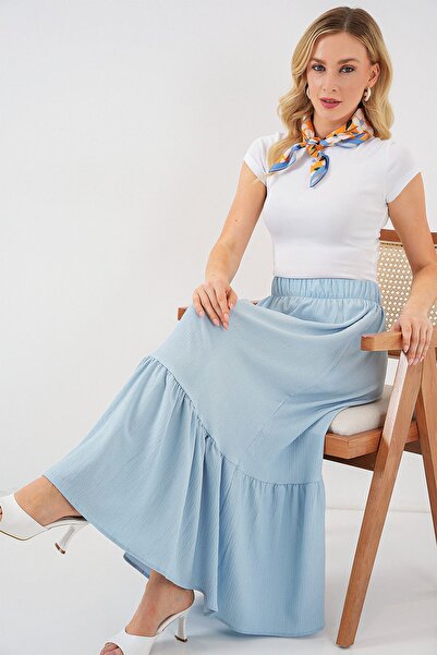 Hiccup Bdart Textured Long Knitwear Skirt with Flexible Waist