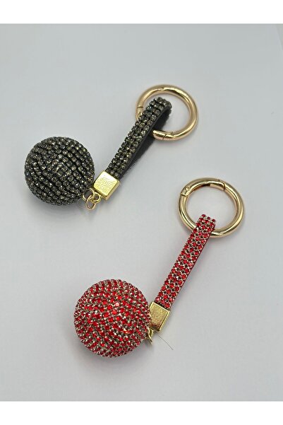 MyladyAccessoriess Breloc Topçuk cu detalii din piatră completă, negru