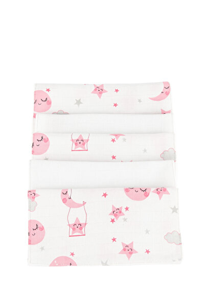 Jaju Baby Pink Full Moon Pattern 5 Pieces 100% Organic Cotton Double Layer Mu...