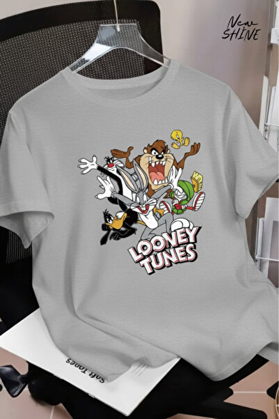 New Shine تي شيرت لوني تونز كبير الحجم مطبوع