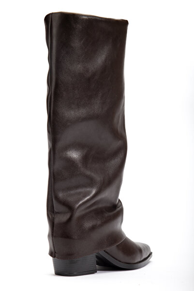 DENORA Brown Matte Leather Pointed Toe Flat Trousers Boots