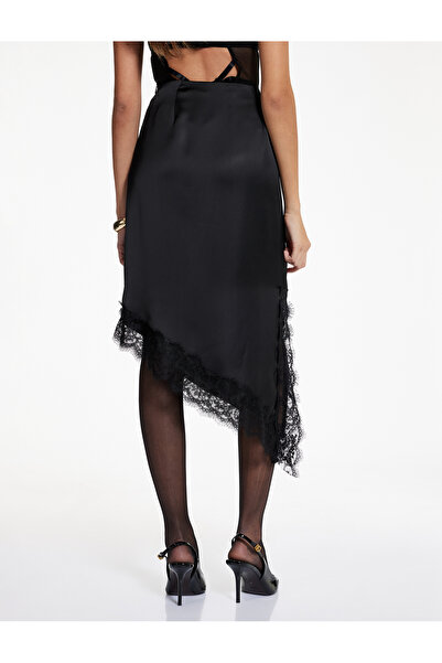 Koton Fusta midi din satin asimetrică croială cu detaliu din dantelă