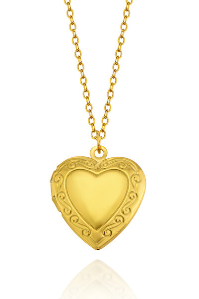 Cosmia Shine ميدالية تذكارية ذهبية على شكل قلب – قلادة يمكن وضع الصور فيها