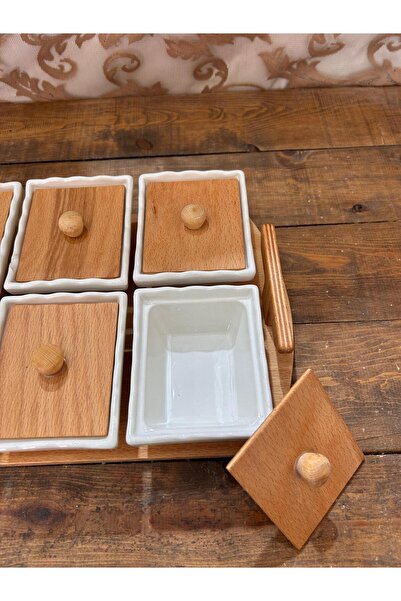 Bahar Home Breakfast Square with Wooden Tray, Set of 6
