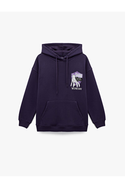 Koton Φούτερ με άδεια χρήσης Wednesday με τσέπη καγκουρό με κουκούλα στο πίσω μέρος με τύπωμα oversized