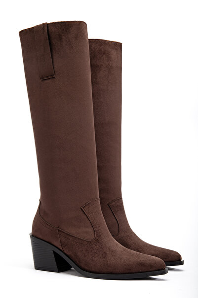 DENORA Brown Matte Suede Flat Pointed Toe Riding Western Cowboy Boots