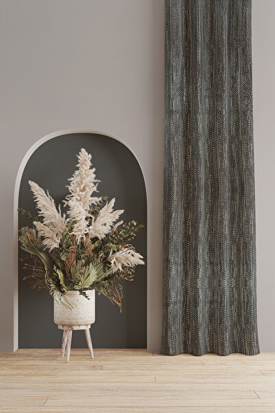 ASDİVA Cortina de fundal gri crem cu detaliu cu sclipici, cu o singură aripă,...