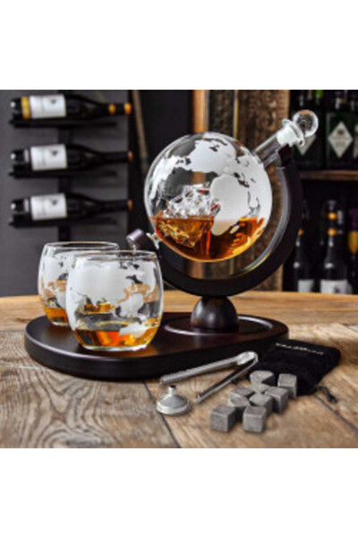 MIKAMAX Deluxe Globe Drink Decanter Gift Set with 2 Glasses and Accessories