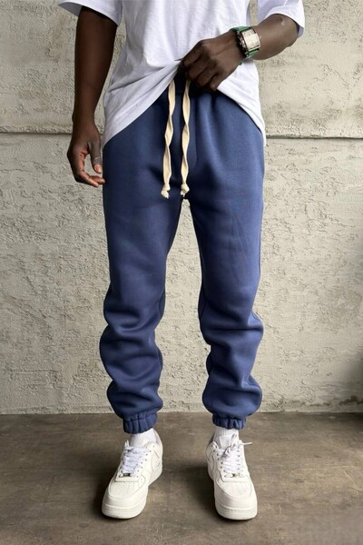 MADZEYMODA Ανδρικό παντελόνι αθλητικό παντελόνι με λάστιχο 3 νήματα Ş επένδυση fleece Μπλε ναυτικό παντελόνι KE-7028