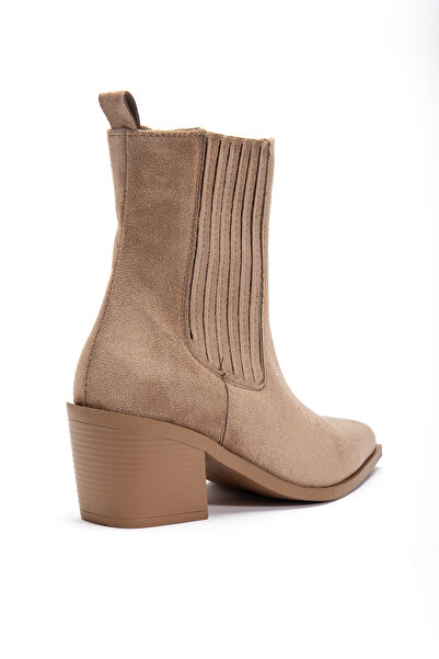 DENORA Mink Sand Stone Matte Suede Pointed Toe Elastic Western Cowboy Boots