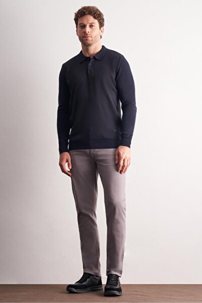 İmza Dark Navy Polo Neck Long Sleeve Pocketless Comfort Fit Cotton Knitwear Sweater 1012255218