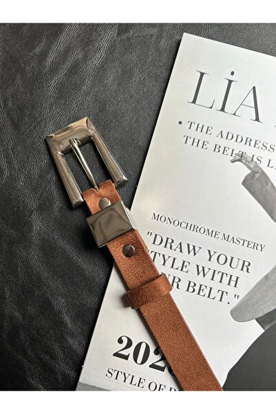 LİA KEMER Cadence U Patterned Suede Women's Silver Buckle Belt Jacket Belt Dress Belt Trouser Belt