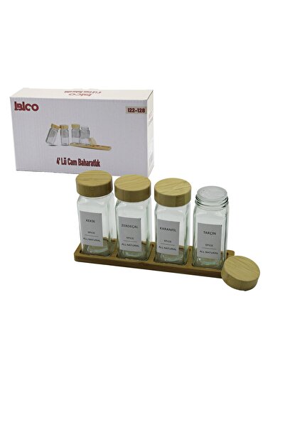 Go İthalat 4Pcs Bamboo Lid Glass Salt Shaker - Pepper Shaker - Spice Shaker 120ml (5273)