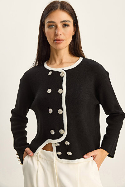 Bianco Lucci Women's Gold Button Detailed Asymmetrical Cut Knitwear Cardigan 60285004