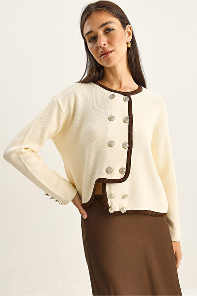 Bianco Lucci Women's Gold Button Detailed Asymmetrical Cut Knitwear Cardigan 60285004