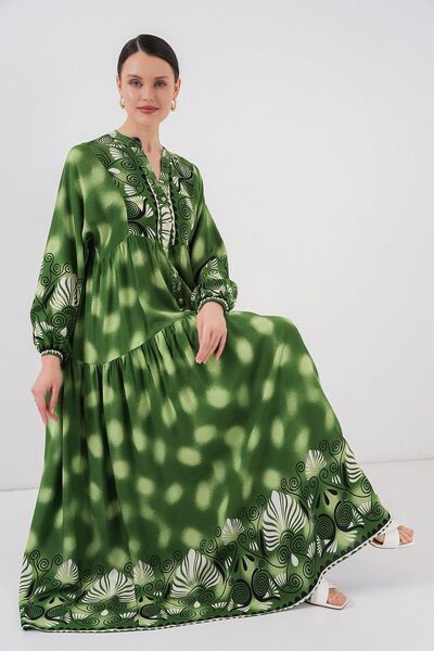 Hiccup Bdart Buttoned V-Neck Patterned Maxi Dress
