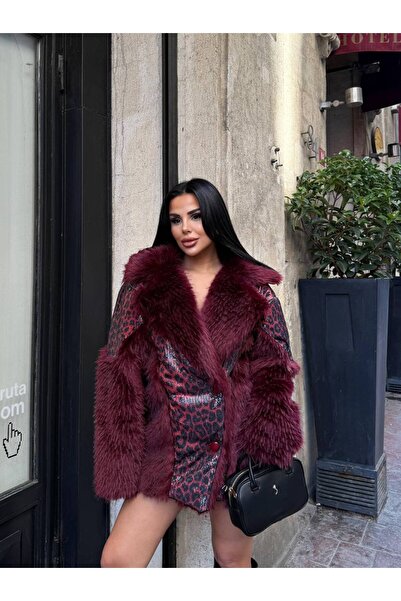 Lady Pixie Fur collar leopard scale embroidered coat