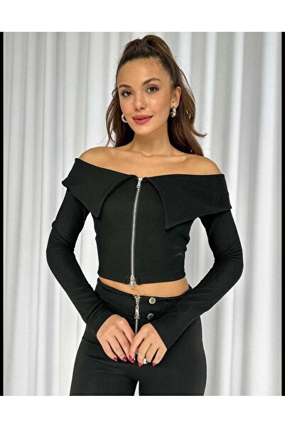 Butik KADIN OTTOMAN FERMUARLI MADONNA YAKA BLUZ