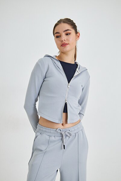 The Champ Clothing Women's Custom Made Modal Fabric Double Zipper Hooded Cardigan Gray