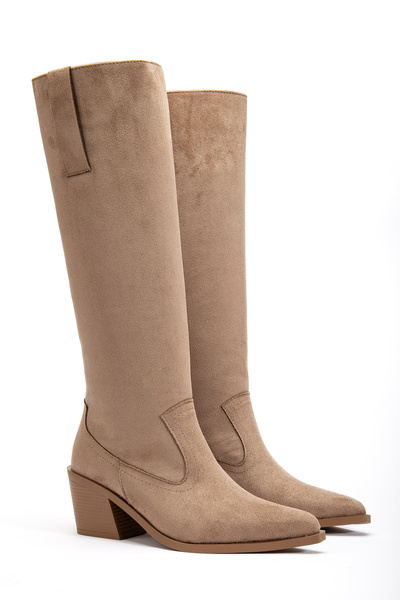 DENORA Vizon Kum Taş Mat Süet Düz Sivri Burun Binici Western Kovboy Çizme