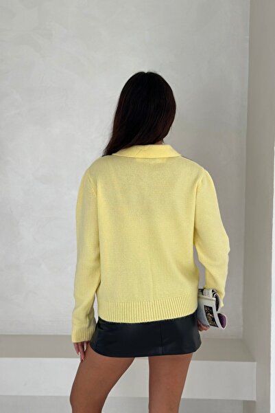 Noi Belis Baklava Patterned Polo Neck Knitwear Cardigan Aw25Hi0056