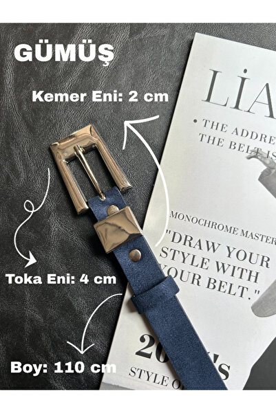 LİA KEMER Cadence U Patterned Suede Women's Silver Buckle Belt Jacket Belt Dress Belt Trouser Belt