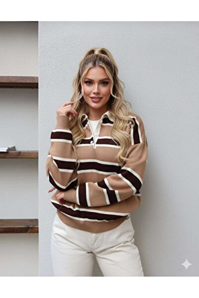 beşirebutik Striped Polo Neck Knit Sweater